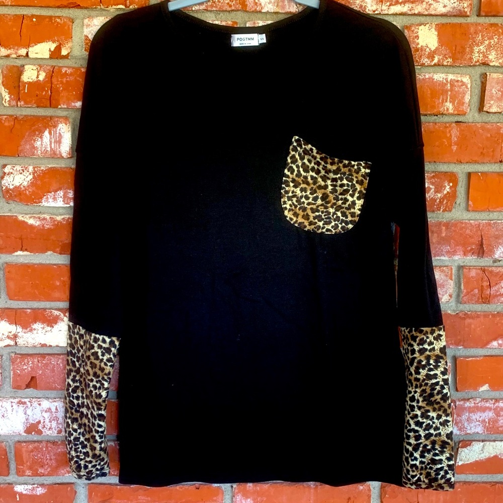 Cheetah Detail Long Sleeve Tee